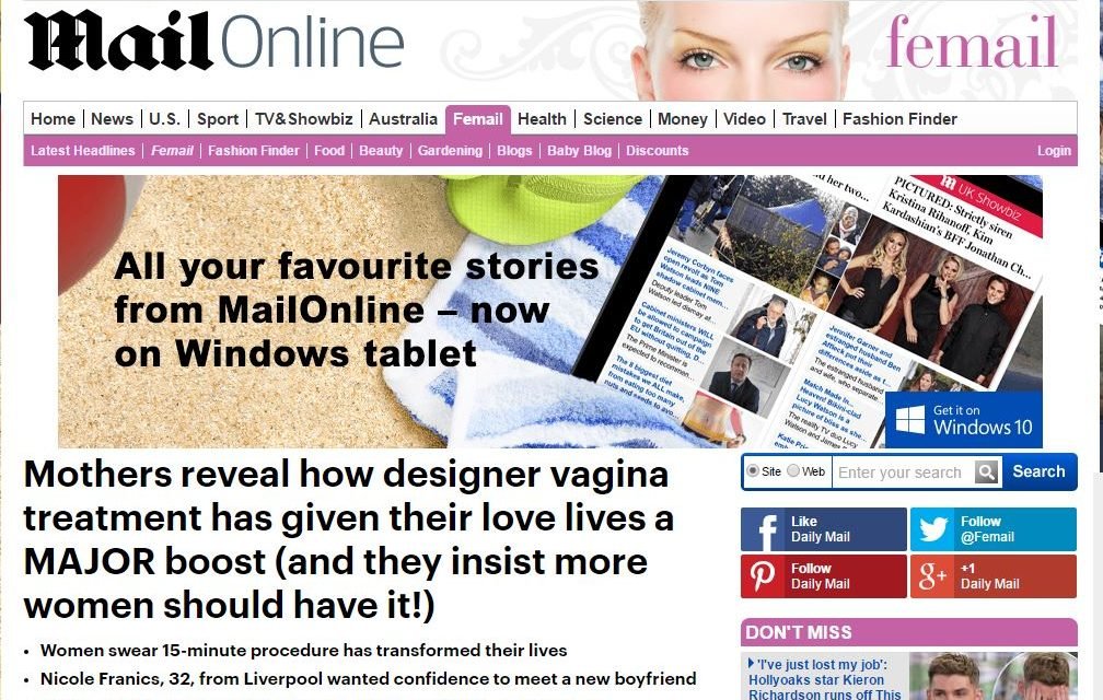 Dailymail: Mothers reveal how designer vagina treatment has given their love lives a MAJOR boost (and they insist more women should have it!